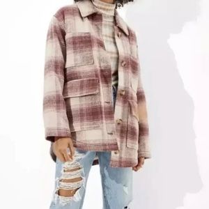 American Eagle Plaid Shacket Sherpa Lined